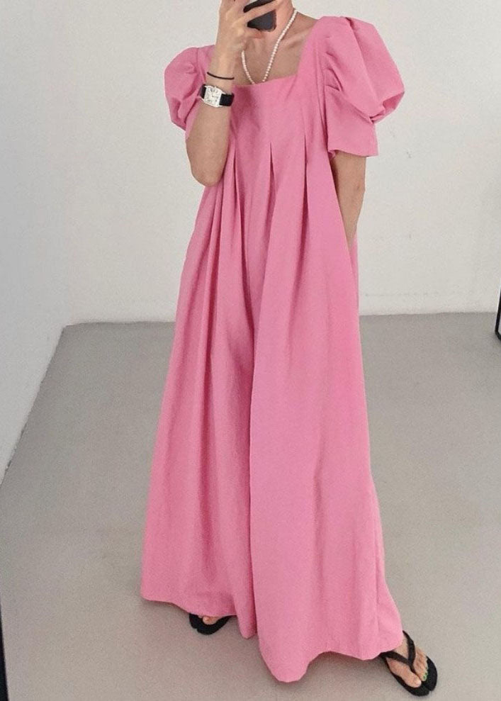 Bohemian Rose Square Collar Oversized Linen Jumpsuits Wide Leg Pants Summer