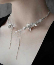 Bohemian Silk Sterling Silver Floral Tassel Choker