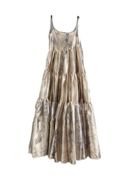 Bohemian Slash Neck Print Patchwork Wrinkled Satin Long Slip Dress Summer