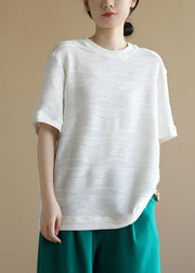 Bohemian Solid White O-Neck Wrinkled Cotton Tanks Short Sleeve