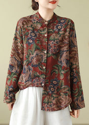 Bohemian Stand Collar Print Button Cotton Coats Fall