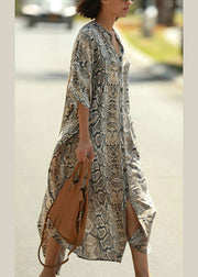 Bohemian Stand Collar Print Button Side Open Maxi Shirts Dresses Summer