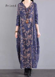 Bohemian V Neck Print Patchwork Cotton Long Dresses Fall