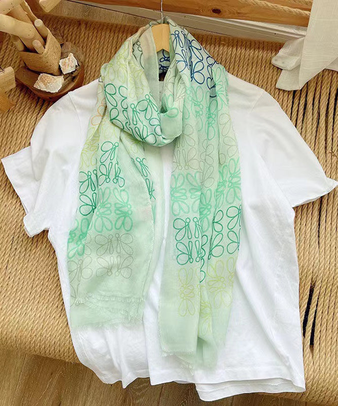 Bohemian Versatile Light Green Print Cotton Scarf