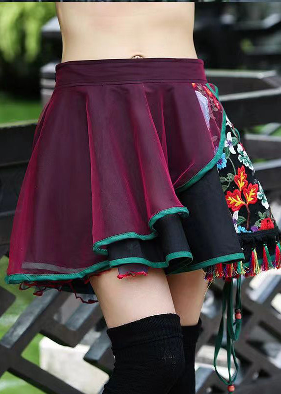 Bohemian Vintage Embroidered Asymmetrical Tulle Short Skirts Summer