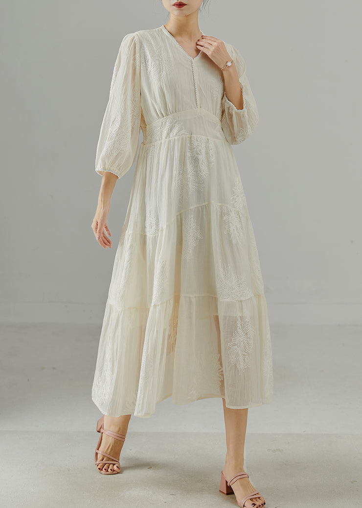 Bohemian White Embroidered Exra Large Hem Cotton Dress Summer