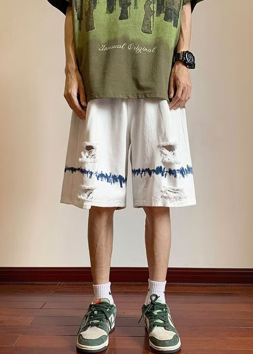 Bohemian White Hole Pockets High Waist Mens Shorts Summer