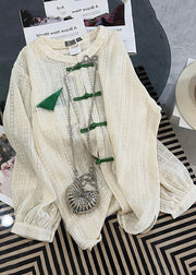 Bohemian White Hollow Out Chinese Button Cotton UPF 50+ Shirt Tops Fall