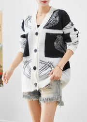 Bohemian White Oversized Print Button Down Knit Cardigans Fall