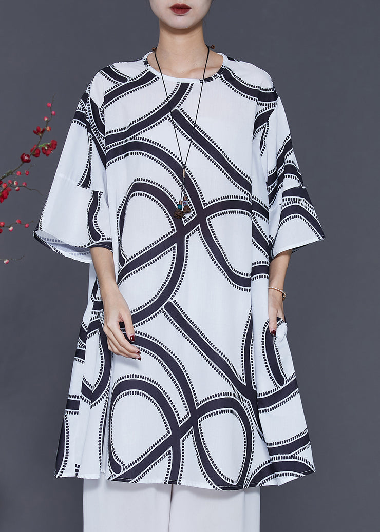 Bohemian White Oversized Print Cotton Dresses Summer