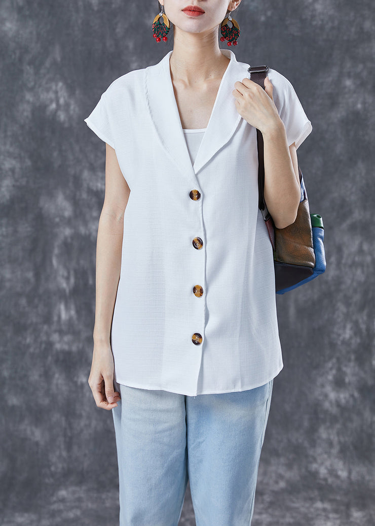 Bohemian White Peter Pan Collar Button Linen Top Short Sleeve