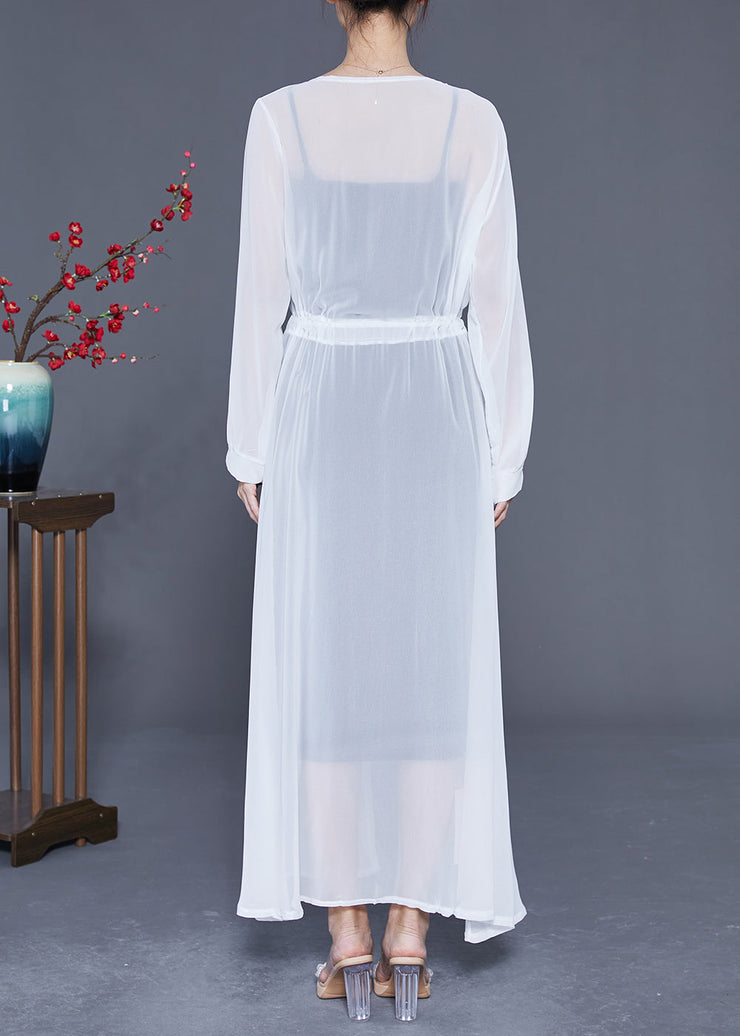 Bohemian White Tie Waist Exra Large Hem Chiffon UPF 50+ Coat Summer