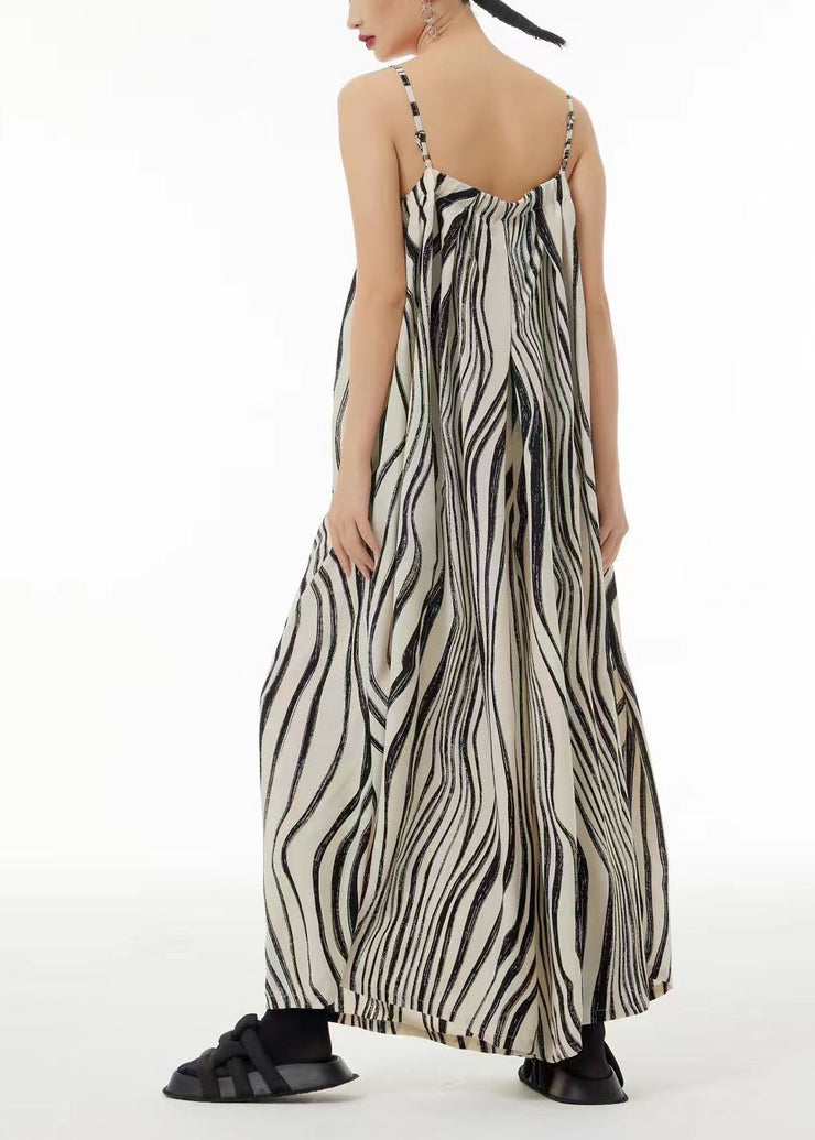 Bohemian White Zebra Pattern Wide Leg Chiffon Spaghetti Strap Jumpsuit Summer