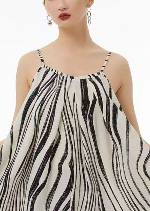 Bohemian White Zebra Pattern Wide Leg Chiffon Spaghetti Strap Jumpsuit Summer