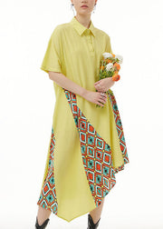 Bohemian Yellow Asymmetrical Print Patchwork Chiffon Shirts Dresses Summer