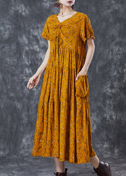 Bohemian Yellow Cinched Print Cotton Dress Summer