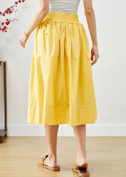 Bohemian Yellow Elastic Waist Lace Up Cotton Skirts Fall