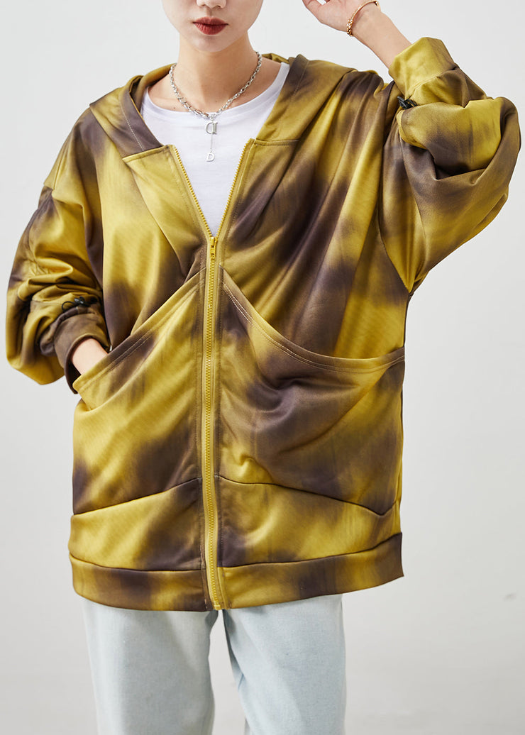 Bohemian Yellow Hooded Tie Dye Cotton Jackets Fall