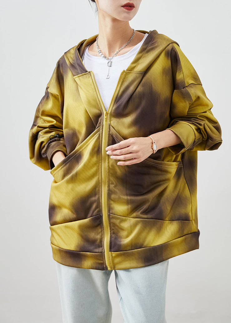 Bohemian Yellow Hooded Tie Dye Cotton Jackets Fall