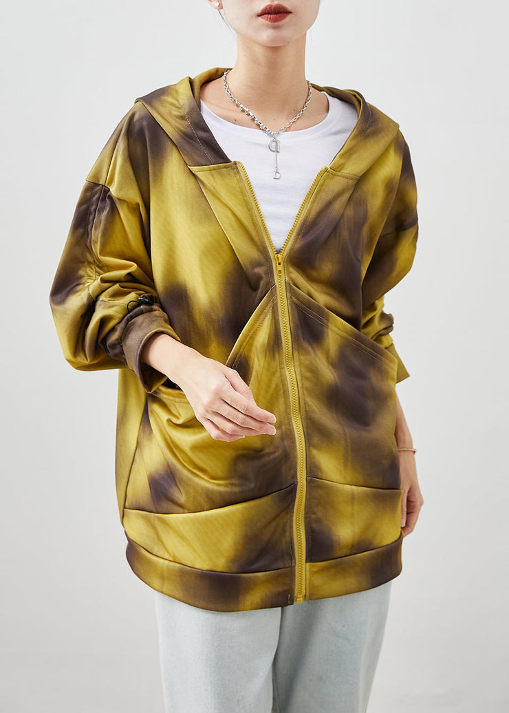 Bohemian Yellow Hooded Tie Dye Cotton Jackets Fall