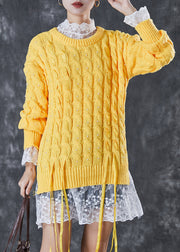 Bohemian Yellow Nail Bead Side Open Knit Sweaters Winter