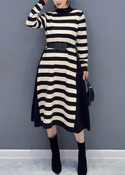 Bohemian Yellow O-Neck Striped Patchwork Party Maxi Dress Long Sleeve