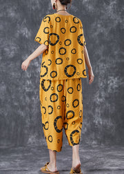 Bohemian Yellow Oversized Print Cotton Two Pieces Set Summer