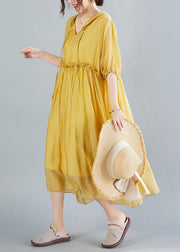 Bohemian Yellow V Neck Patchwork Solid Maxi Dress Summer