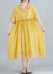 Bohemian Yellow V Neck Patchwork Solid Maxi Dress Summer