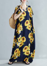 Bohemian Yellow V Neck Sunflower Maxi Dress Summer