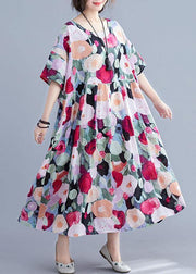 Bohemian floral Long dress half sleeve Cinched Maxi summer Dresses - bagstylebliss