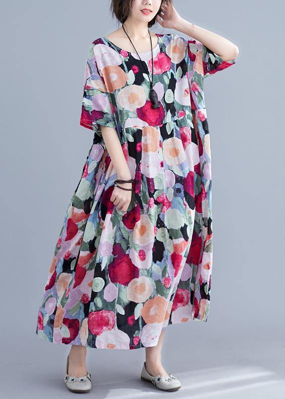 Bohemian floral Long dress half sleeve Cinched Maxi summer Dresses - bagstylebliss