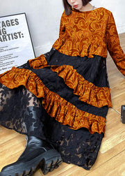 Bohemian pink-pumpkin Ruffles  Fall Lace Dresses