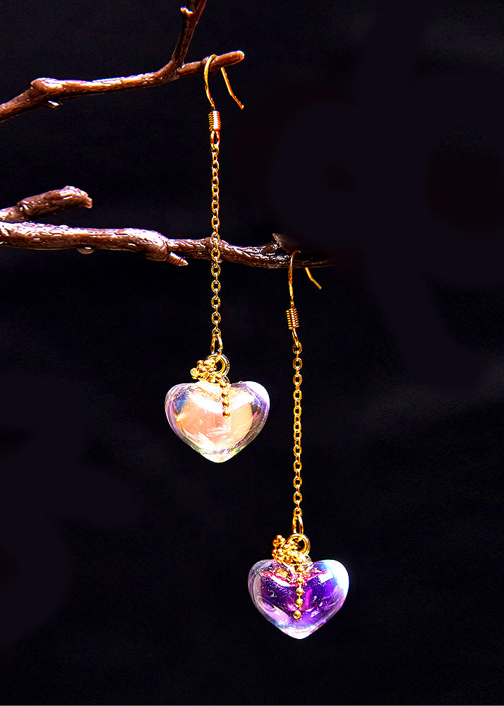 Boho Asymmetric Design Heart-shaped Crystal Drop Earrings