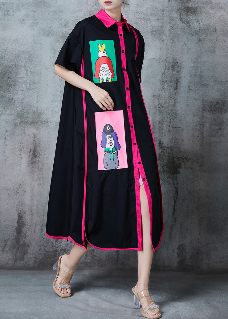 Boho Black Applique Patchwork Cotton Vacation Dresses Summer