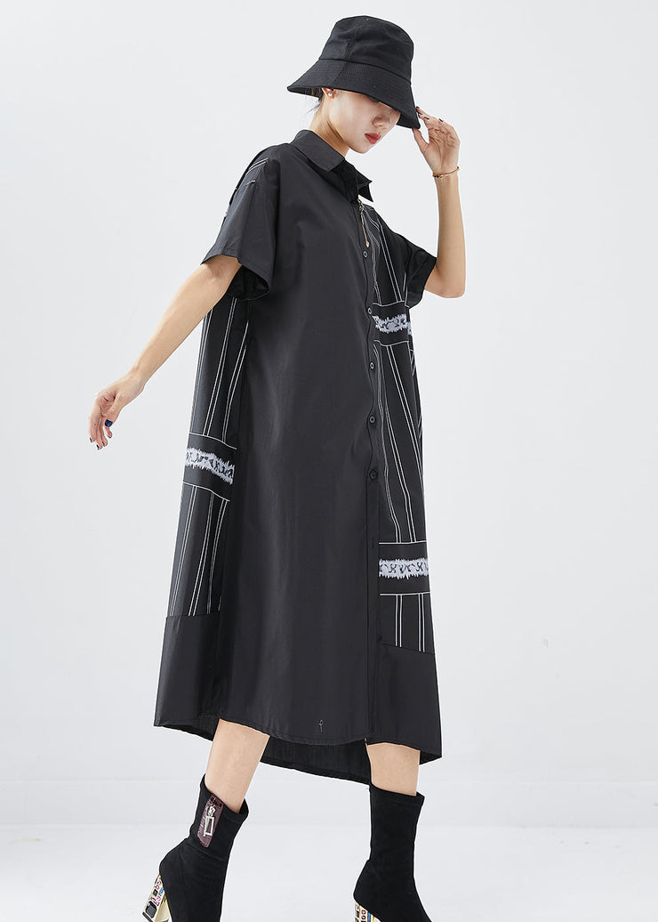 Boho Black Asymmetrical Patchwork Cotton Dress Summer