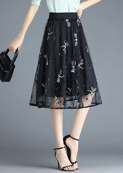 Boho Black Butterfly Embroideried Elastic Waist Tulle Skirt Summer