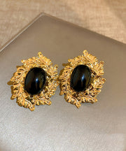 Boho Black Copper Zircon Pearl Stud Earrings