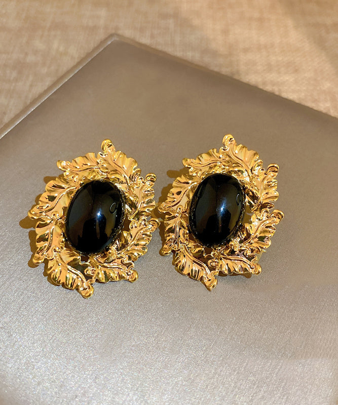 Boho Black Copper Zircon Pearl Stud Earrings