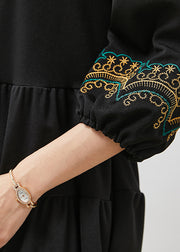 Boho Black Embroidered Oversized Robe Dresses Bracelet Sleeve