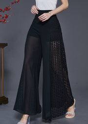 Boho Black Hollow Out Patchwork Chiffon Wide Leg Pants Spring