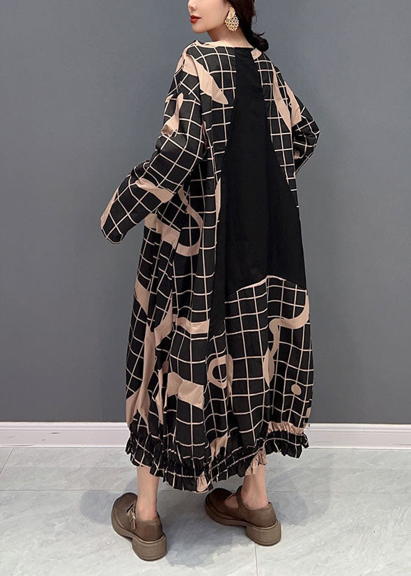 Boho Black Oversized Patchwork Plaid Cotton Long Dress Spring