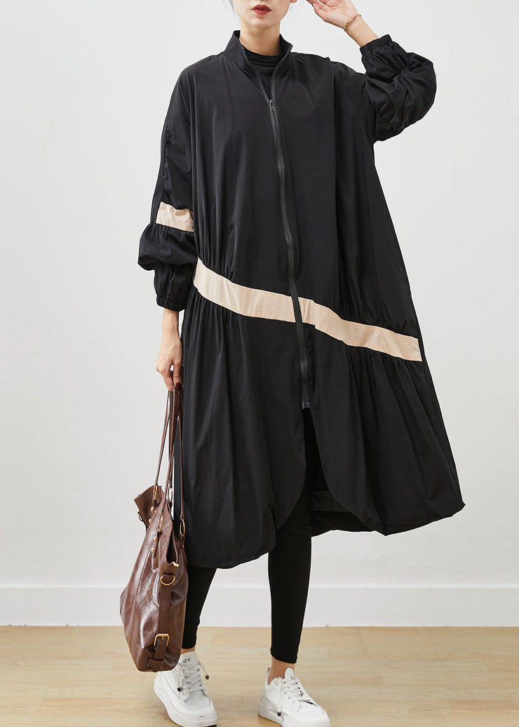 Boho Black Oversized Patchwork Trench Coats Spring