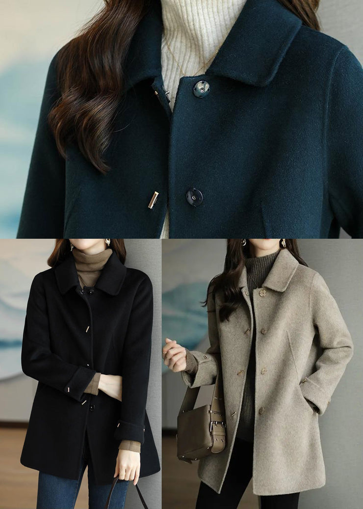 Boho Black Peter Pan Collar Button Down Woolen Coat Fall