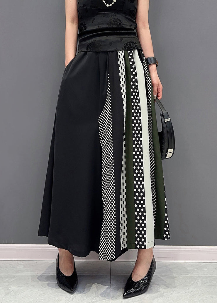 Boho Black Pockets Print Patchwork Chiffon Wide Leg Pants Summer