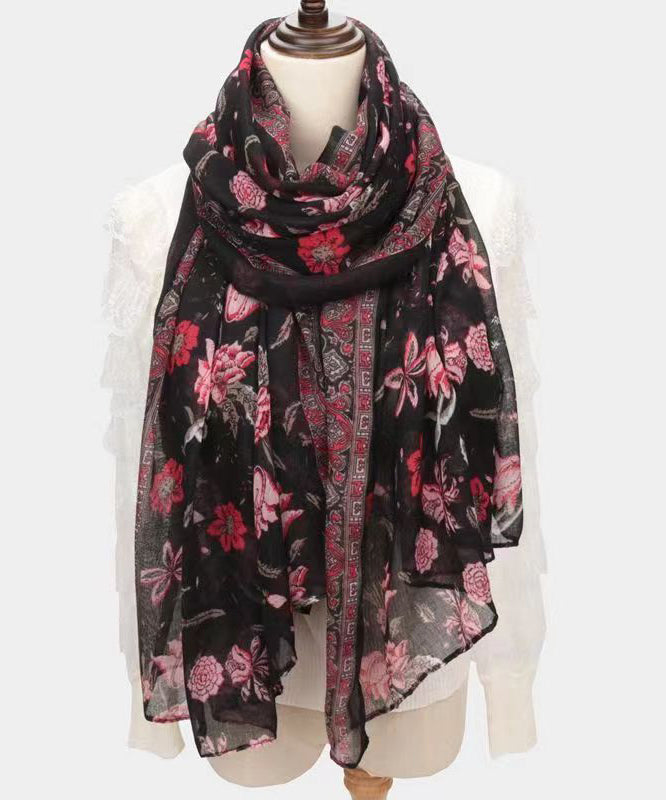 Boho Black Print Soft Comfy Cotton Scarf