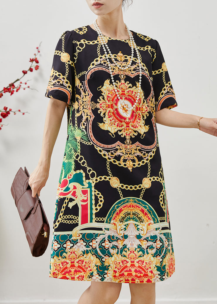 Boho Black Silm Fit Print Cotton Work Dress Summer