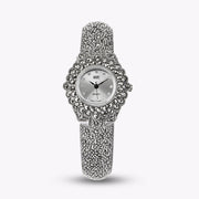 Boho Black Sterling Silver Zircon Metal Organic Glass Wrist Watch