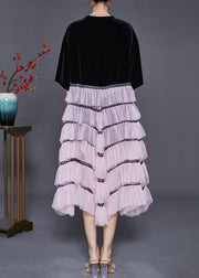 Boho Black Tasseled Patchwork Chinese Button Tulle Dress Summer