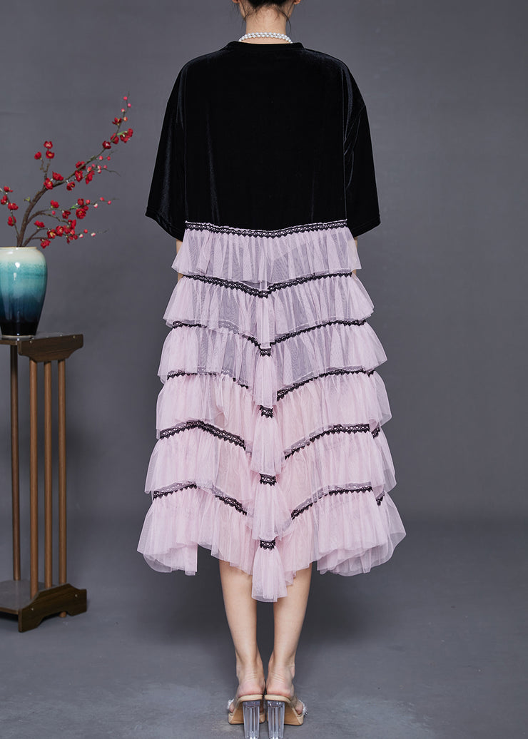 Boho Black Tasseled Patchwork Chinese Button Tulle Dress Summer